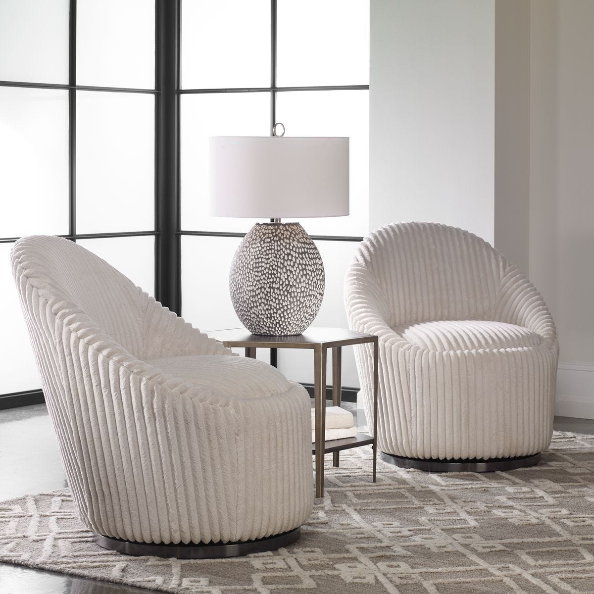 Crue Swivel Chair, Ivory - comfortable seating for dining and office spaces | Image 1 | InSTYLE Home & Rugs