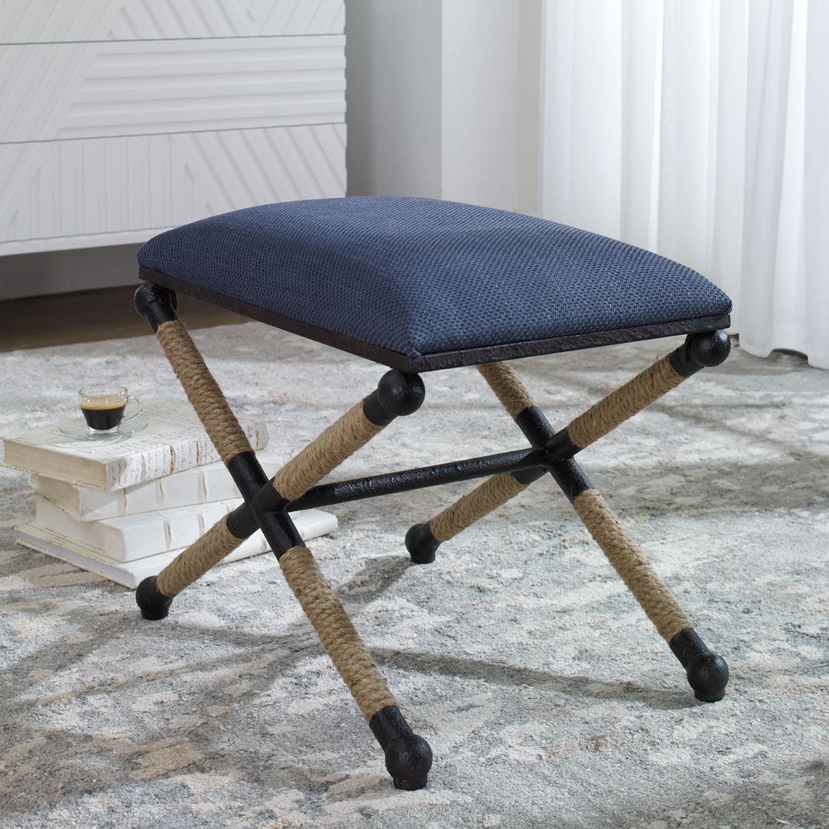 Firth Small Bench, Navy - stylish bench for any space | Image 1 | InSTYLE Home & Rugs