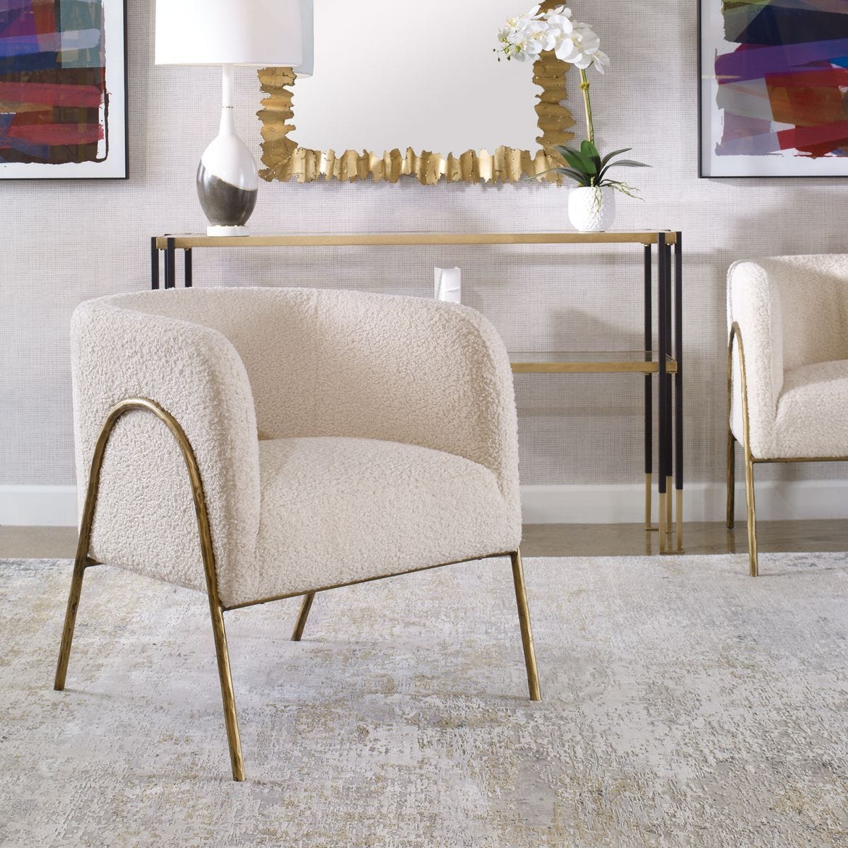 Jacobsen Accent Chair, Natural Shearling - modern accent chair with comfortable cushioning and sleek design | Image 1 | InSTYLE Home & Rugs