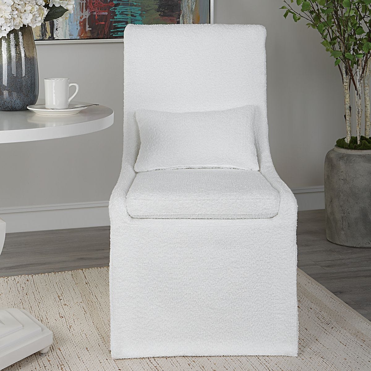 Coley Armless Chair, White - comfortable seating for dining and office spaces | Image 1 | InSTYLE Home & Rugs