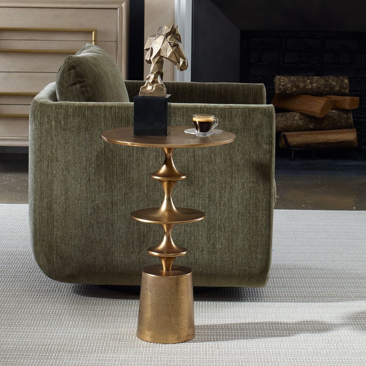 Flight Accent Table, Brass - small accent table with storage for a clutter-free space | Image 1 | InSTYLE Home & Rugs