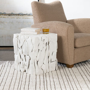 Teak Root Bunching Cube, White - accent tables for living rooms | Image 1 | InSTYLE Home & Rugs
