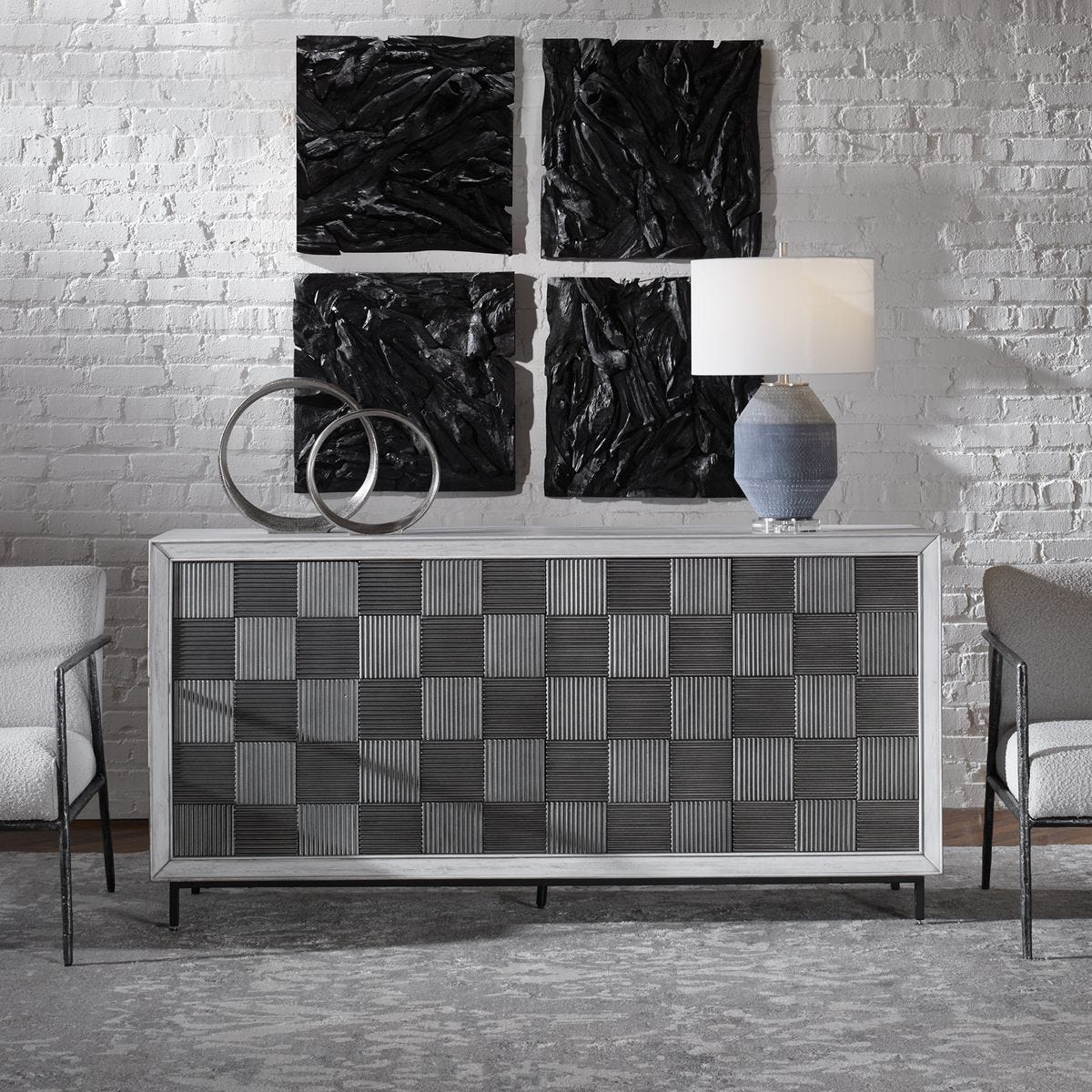 Checkerboard 4 Door Cabinet - stylish bar carts for entertaining | Image 1 | InSTYLE Home & Rugs