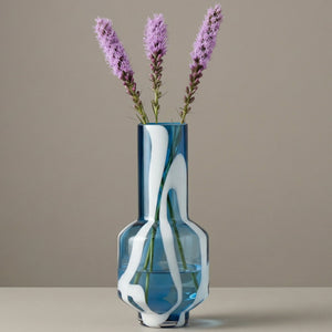 Fusion Abstract 12.5 Inch Tall White & Blue Glass Vase - modern vase with sleek design for floral arrangements | Image 2 | InSTYLE Home & Rugs