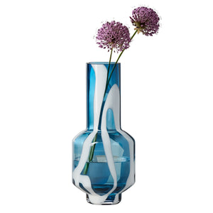 Fusion Abstract 12.5 Inch Tall White & Blue Glass Vase - modern vase with sleek design for floral arrangements | Image 3 | InSTYLE Home & Rugs