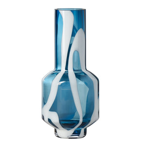 Fusion Abstract 12.5 Inch Tall White & Blue Glass Vase - modern vase with sleek design for floral arrangements | Image 1 | InSTYLE Home & Rugs