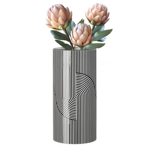 Monochrome Linear Curve Ceramic 12 Inch Tall Cylinder Vase - elegant vase for adding a touch of style to any room | Image 3 | InSTYLE Home & Rugs