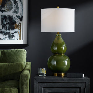 Gourd Table Lamp, Green - elegant lamps to enhance your room ambiance | Image 1 | InSTYLE Home & Rugs
