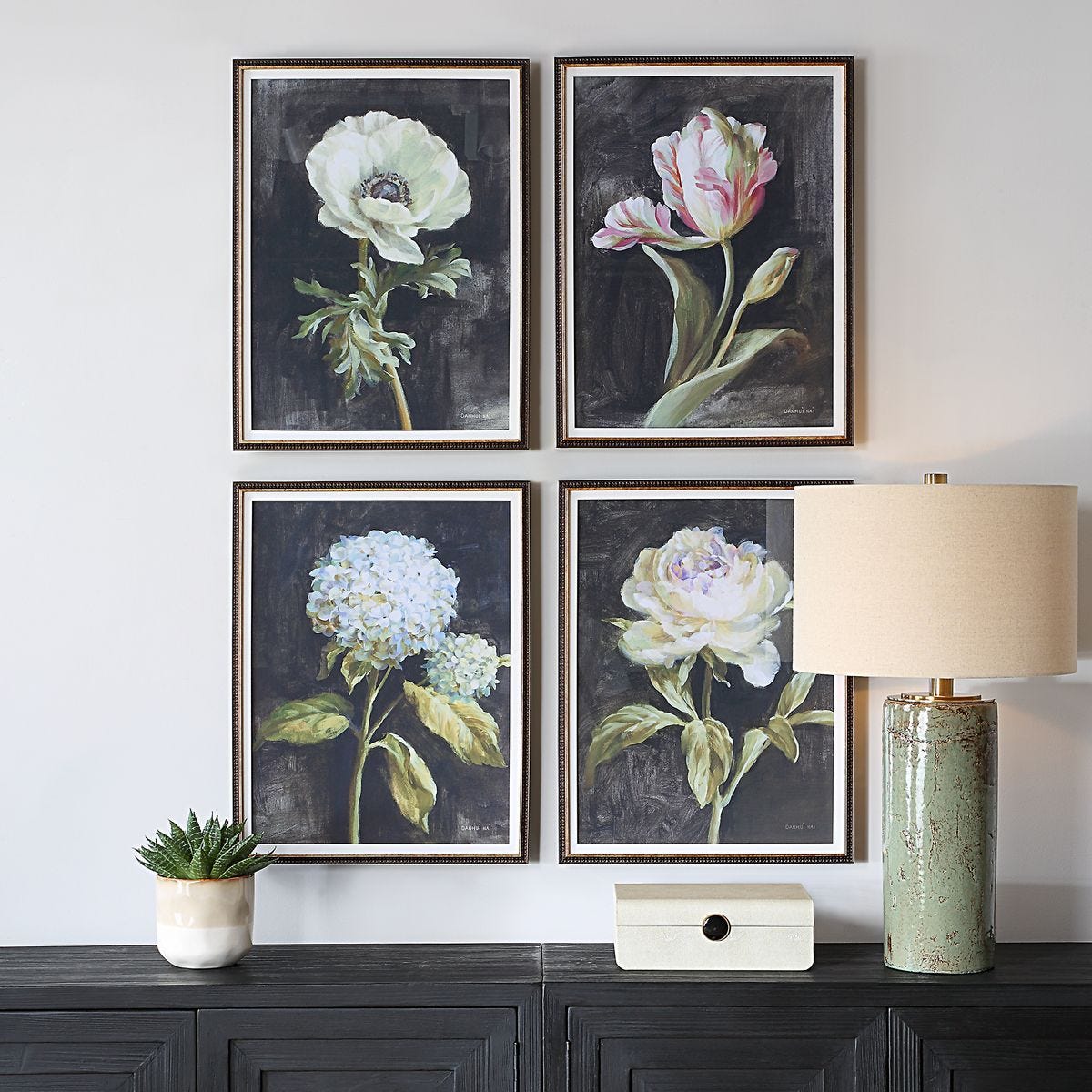 Florals on Black Framed Prints, S/4 - eye-catching art pieces to enhance your home design | Image 1 | InSTYLE Home & Rugs