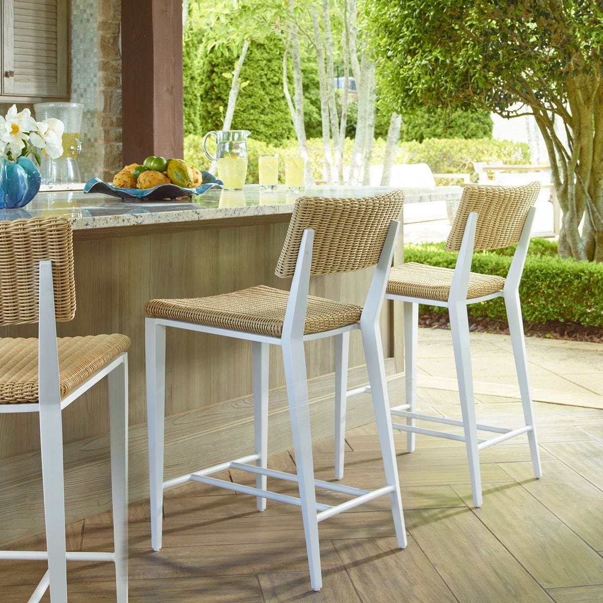 Calbas Outdoor Counter Stool, White - sleek stools for kitchen bars | Image 1 | InSTYLE Home & Rugs