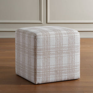 Joie Ottoman, Porcelain Plaid - comfortable ottoman for any room | Image 1 | InSTYLE Home & Rugs