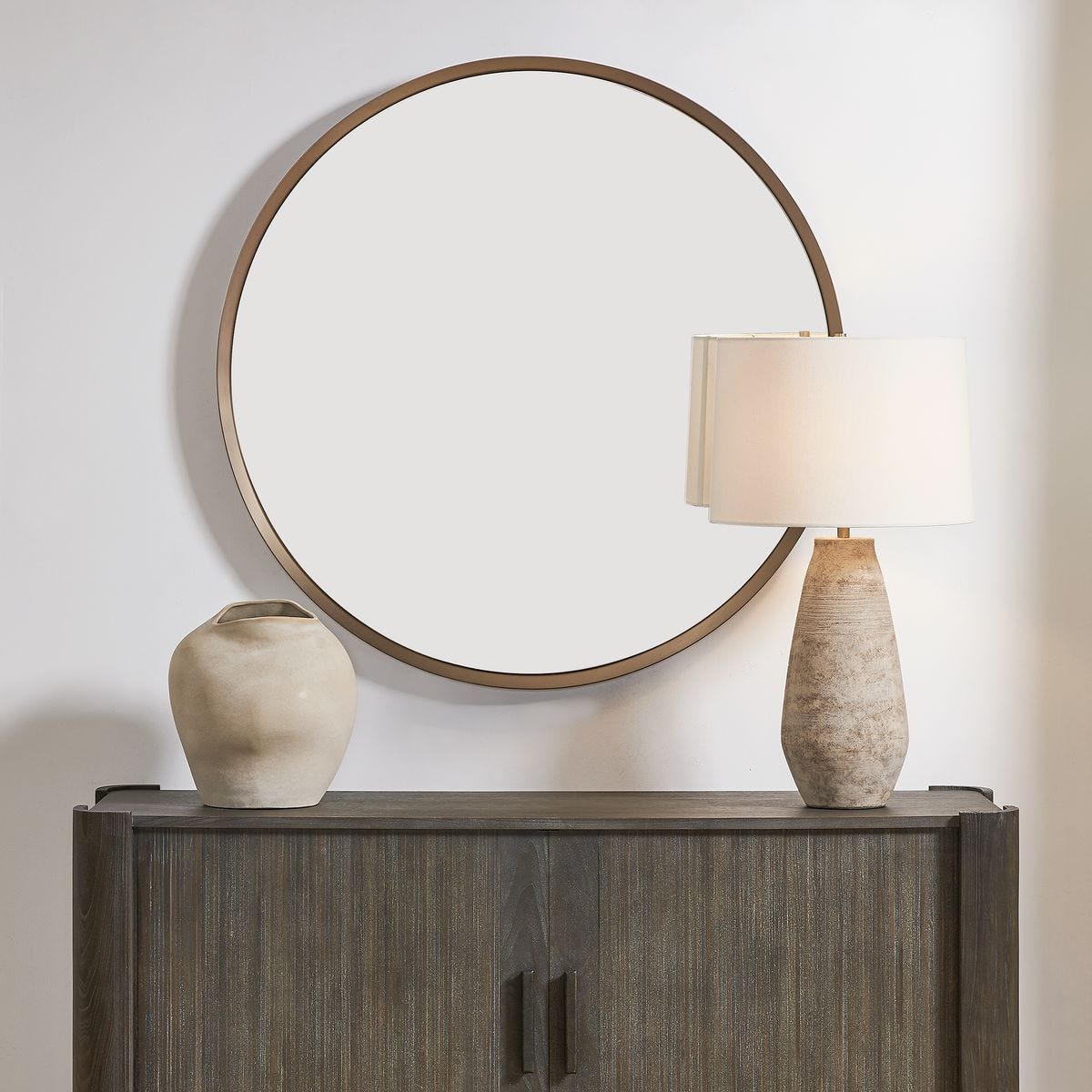 Torrado Round Mirror, Bronze - full-length mirror for creating the illusion of space and light | Image 2 | InSTYLE Home & Rugs