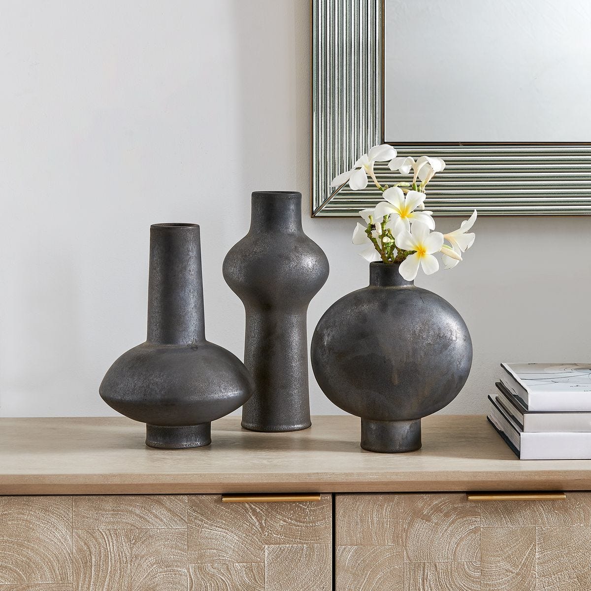 Charcoal Bloom Indoor-Outdoor Vases, S/3 - modern accessories for a personalized living space | Image 1 | InSTYLE Home & Rugs