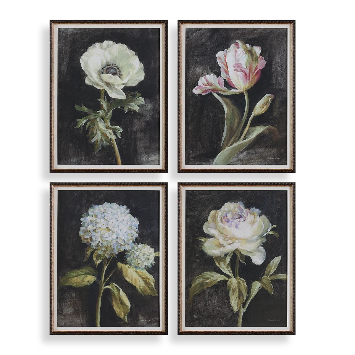 Florals on Black Framed Prints, S/4 - eye-catching art pieces to enhance your home design | Image 1 | InSTYLE Home & Rugs
