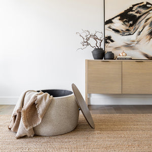 Ash Storage Ottoman — Performance Fabric with Walnut Oak Top - storage ottoman in performance fabric with a reversible oak top | Image 8 | InSTYLE Home & Rugs