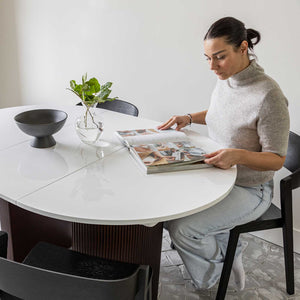 Avery Extension Dining Table — White High-Gloss Extension Table - white high-gloss extension dining table with ball-bearing leaf | Image 10 | InSTYLE Home & Rugs