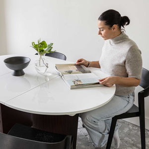 Avery Extension Dining Table — White High-Gloss Extension Table - white high-gloss extension dining table with ball-bearing leaf | Image 9 | InSTYLE Home & Rugs