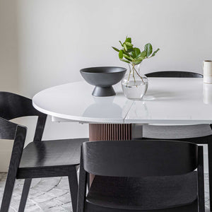 Avery Extension Dining Table — White High-Gloss Extension Table - white high-gloss extension dining table with ball-bearing leaf | Image 7 | InSTYLE Home & Rugs