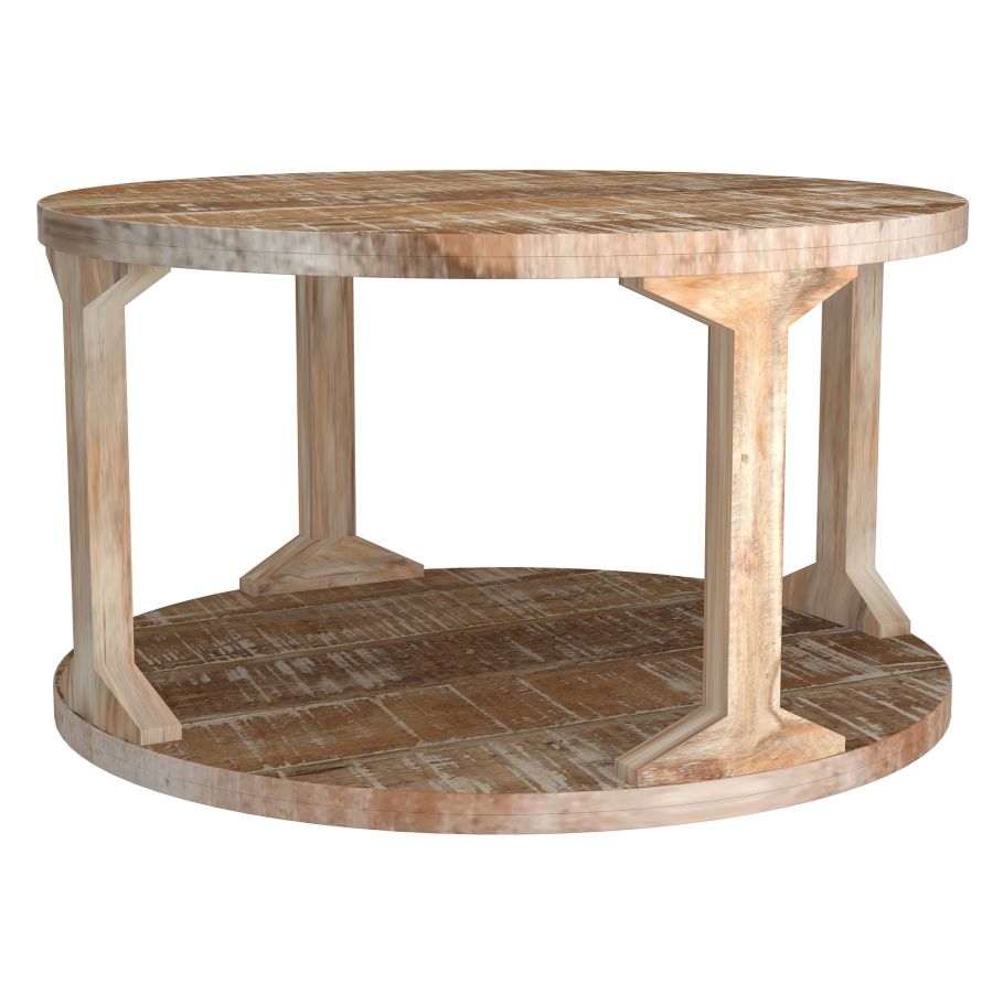 Avni Round Coffee Table in Distressed Natural - stylish tables for living rooms | Image 1 | InSTYLE Home & Rugs