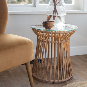 California Capri Accent Table in wicker with a tempered glass top | InSTYLE Home & Rugs