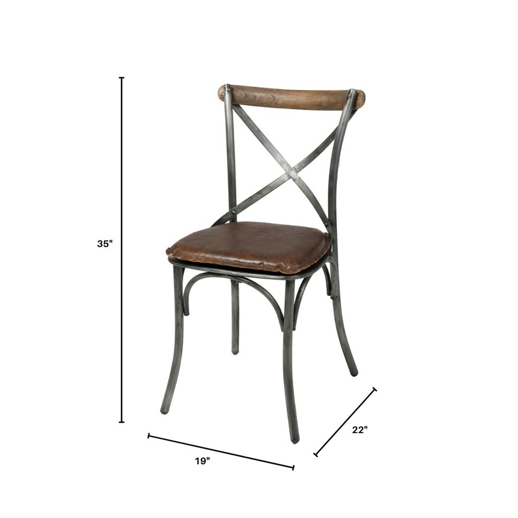 Metal Crossback Chair with Vintage Brown Seat Cushion - comfortable seating for dining and office spaces | Image 2 | InSTYLE Home & Rugs