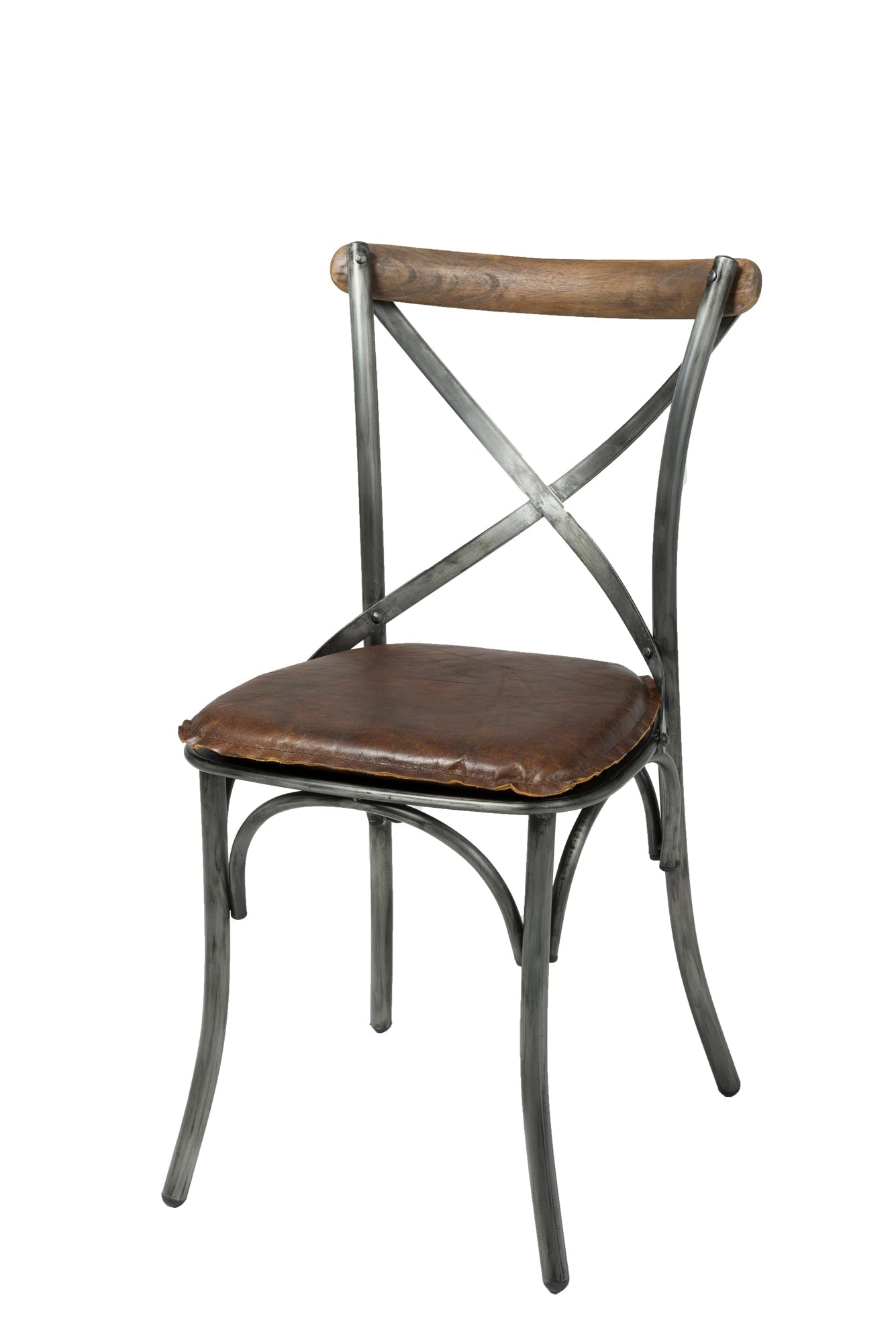 Metal Crossback Chair with Vintage Brown Seat Cushion - comfortable seating for dining and office spaces | Image 1 | InSTYLE Home & Rugs