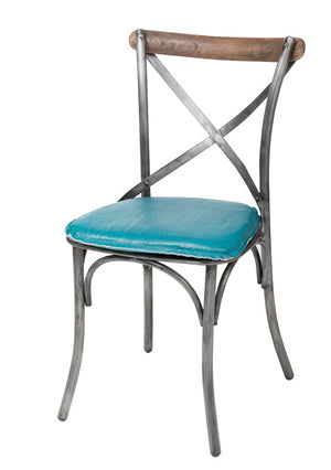 Metal Crossback Chair with Peacock Blue Seat Cushion - comfortable seating for dining and office spaces | Image 1 | InSTYLE Home & Rugs