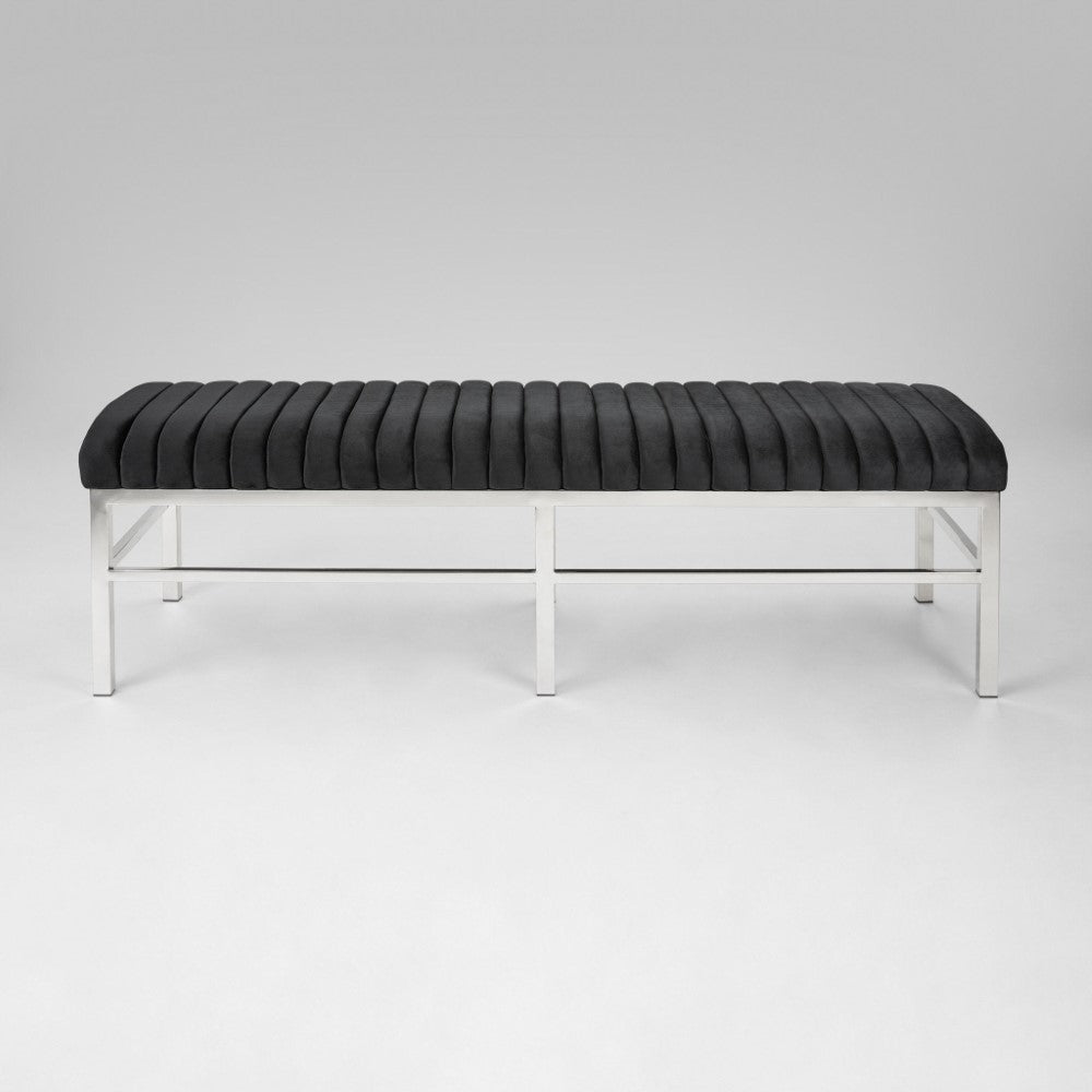 CHANNEL Bench GY-BC-7936 Sky Black Velvet - perfect for entryways or patios | Image 2 | InSTYLE Home & Rugs