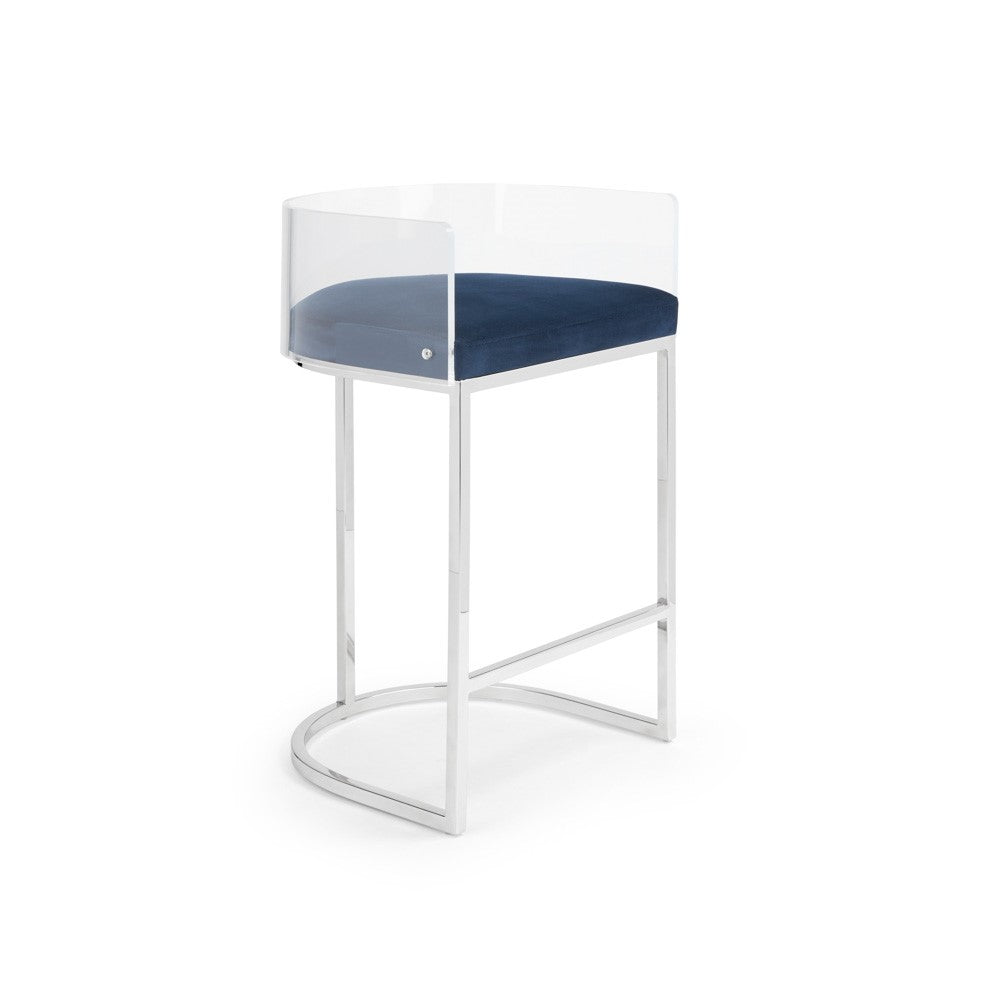LUCCA Acrylic Counter Stool GY-COU-8529 Blue Ink Velvet color Polished steel - stylish bar stool for home bars or kitchen counters | Image 1 | InSTYLE Home & Rugs