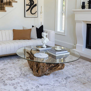 Natura Round Root Coffee Table — Teak Root with Glass Top - upcycled teak-root coffee table with a tempered glass top | Image 5 | InSTYLE Home & Rugs