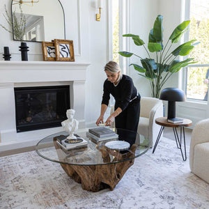 Natura Round Root Coffee Table — Teak Root with Glass Top - upcycled teak-root coffee table with a tempered glass top | Image 4 | InSTYLE Home & Rugs