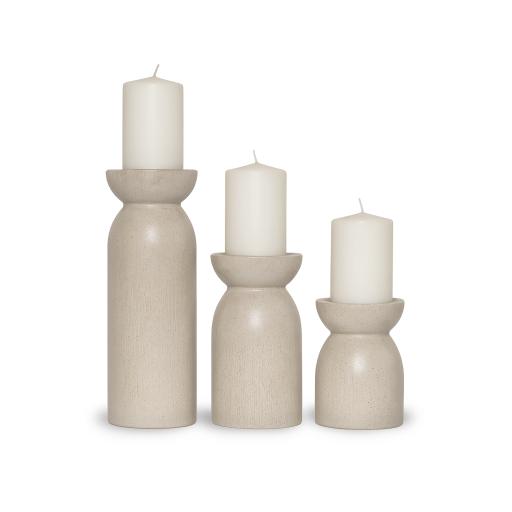 Fawn set of three pillar candle holders in smoked chestnut rubberwood | InSTYLE Home & Rugs