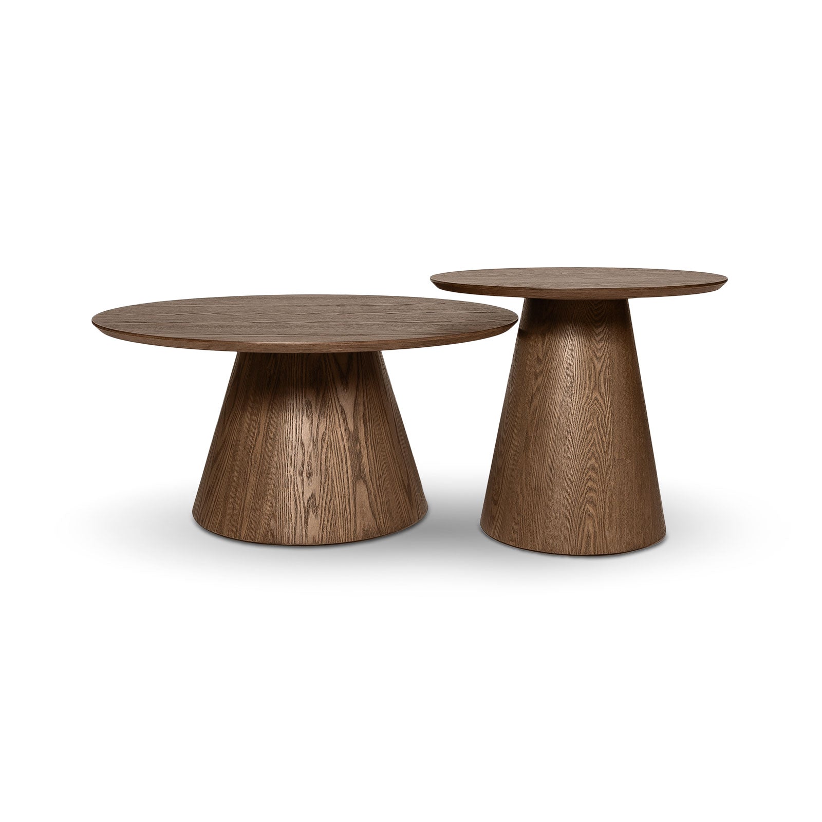 Fête Table Set with round coffee table and accent table in smoked ash veneer | InSTYLE Home & Rugs