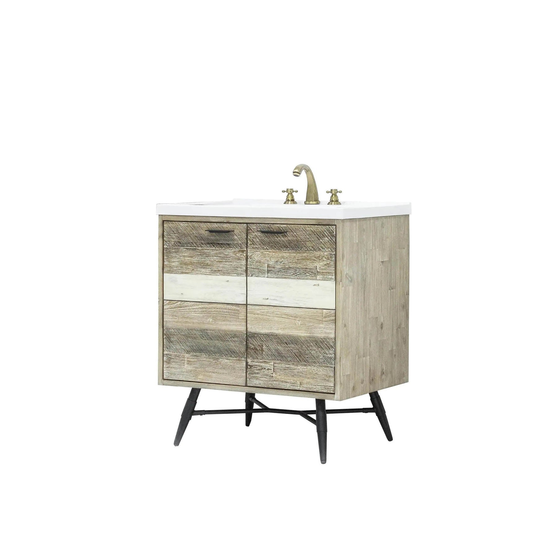 Metro Havana Vanity W31 inch in Solid Acacia Wood and Metal with White Basin - | Image 1 | InSTYLE Home & Rugs