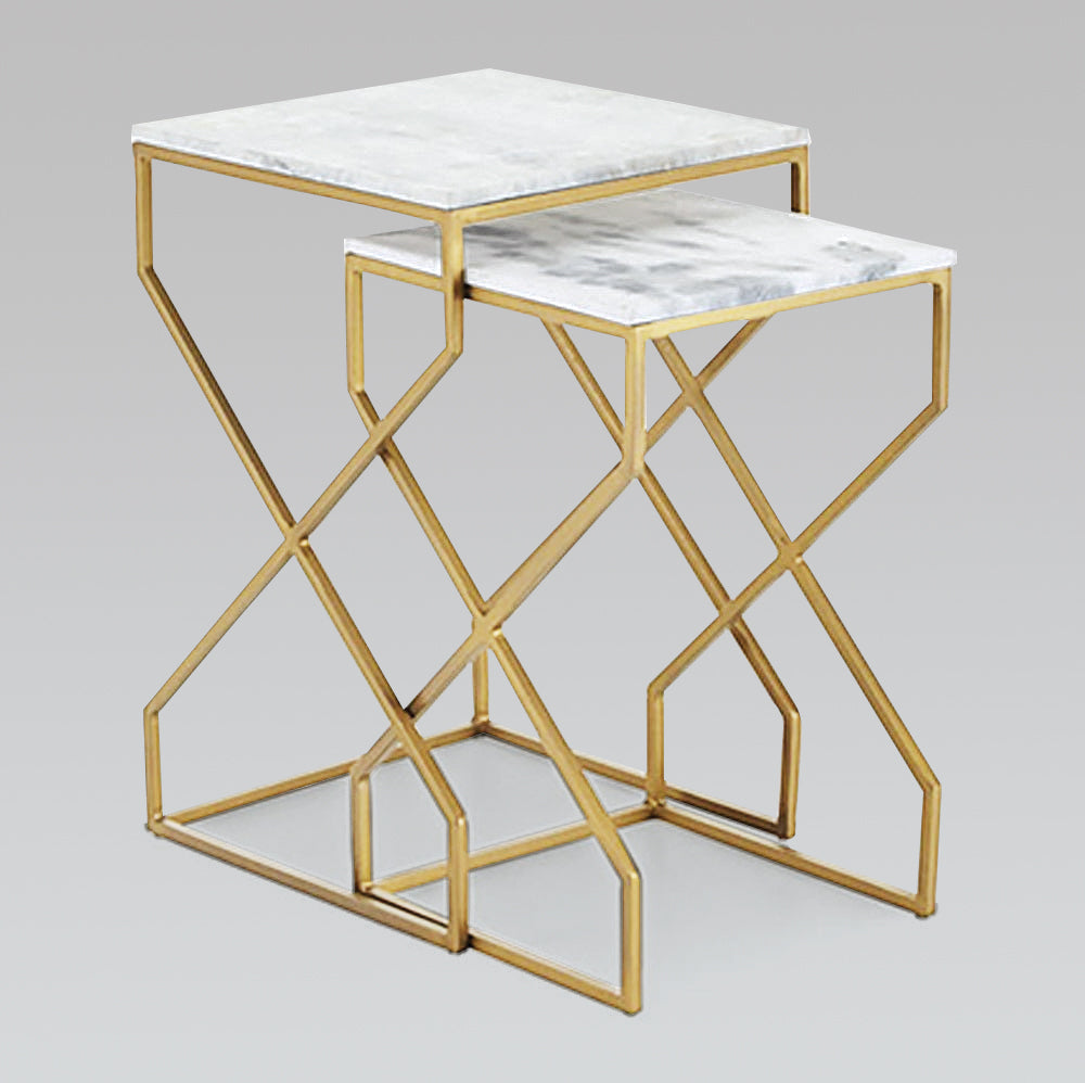 HERBERT Nesting End Tables (Set of 2) Marble Top Gold steel Base - contemporary end tables for sofas | Image 2 | InSTYLE Home & Rugs
