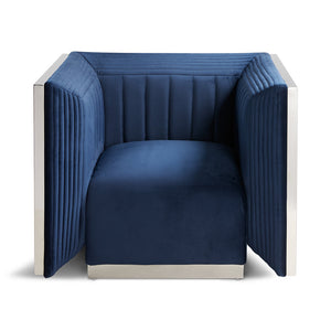 AMSTERDAM chair GY-AC-8565 ink blue velvet polished steel finish - durable construction for long-lasting use | Image 1 | InSTYLE Home & Rugs