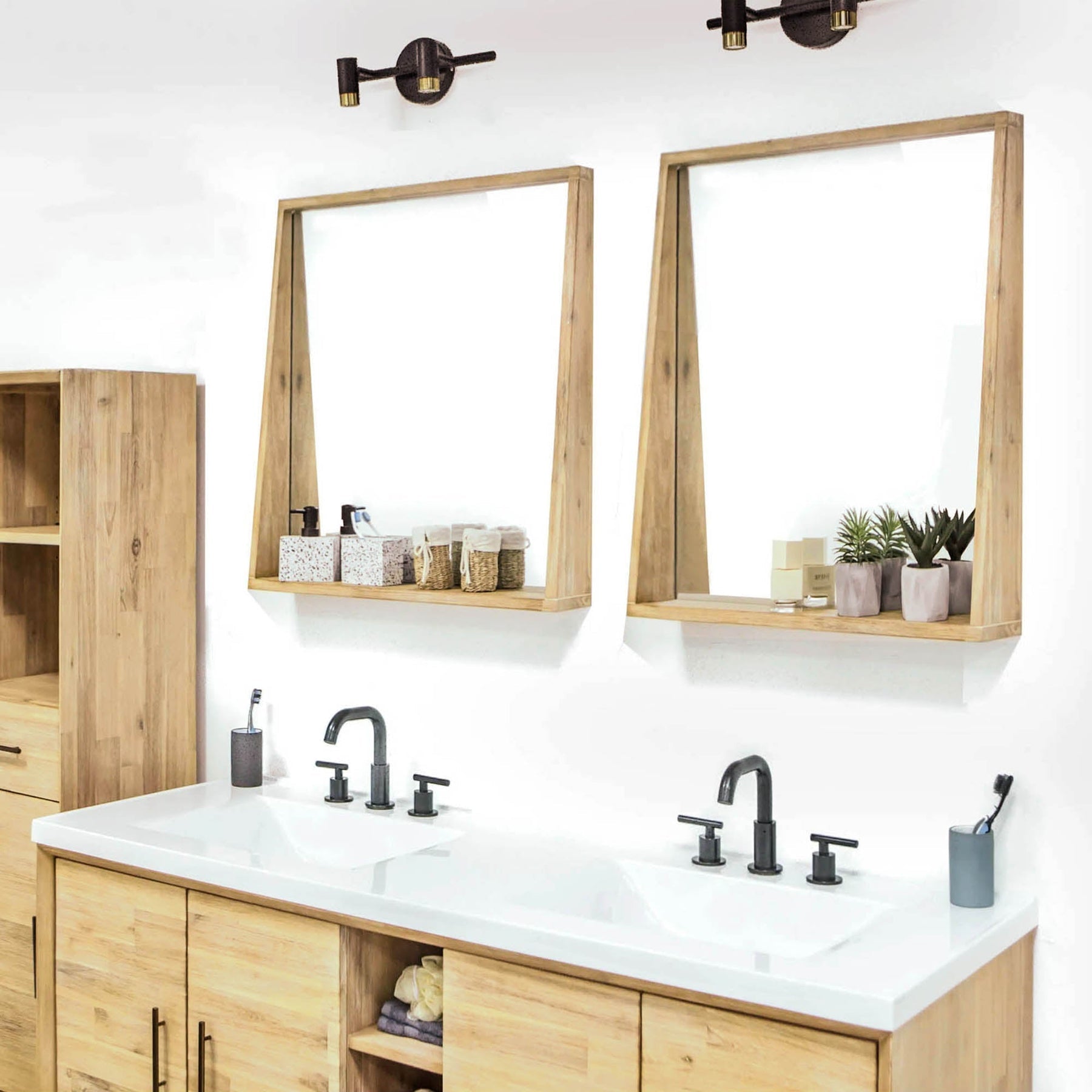 Gia Mirror W28 inch in Solid Acacia Frame - modern mirror with sleek design for contemporary interiors | Image 2 | InSTYLE Home & Rugs