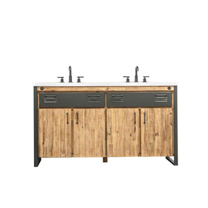 Irondale Vanity W61 in Solid Acacia Wood and Metal with White Basin - | Image 1 | InSTYLE Home & Rugs