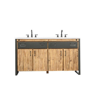 Irondale Vanity W61 in Solid Acacia Wood and Metal with White Basin - | Image 1 | InSTYLE Home & Rugs