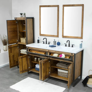 Irondale Vanity W61 in Solid Acacia Wood and Metal with White Basin - | Image 4 | InSTYLE Home & Rugs