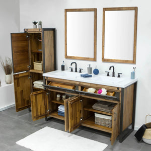 Irondale Vanity W61 in Solid Acacia Wood and Metal with White Basin - | Image 4 | InSTYLE Home & Rugs