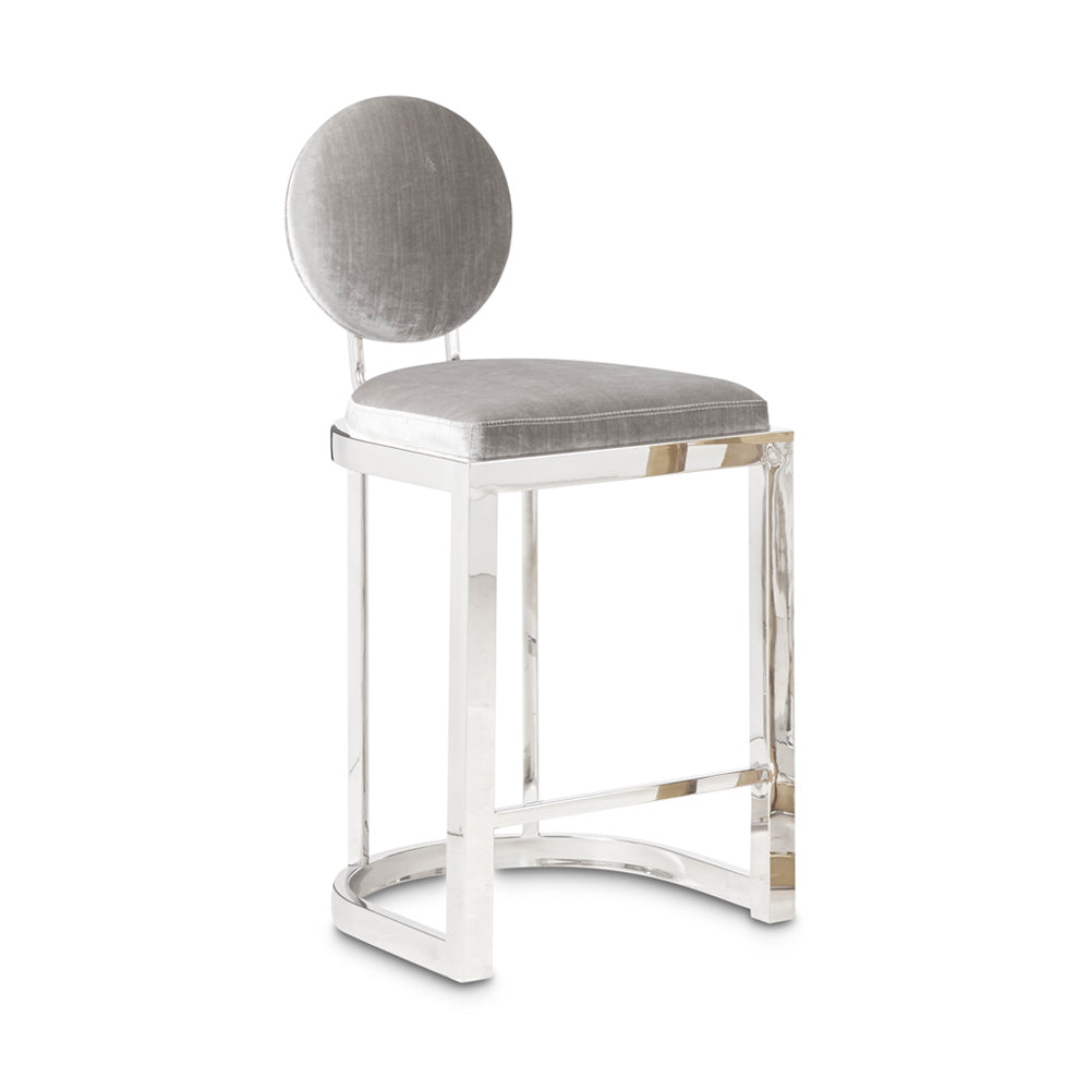 Milana Counter Stool Shining silver stainless steel without laser cut Expensive Grey velvet - sleek stools for kitchen bars | Image 2 | InSTYLE Home & Rugs