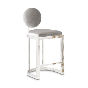 Milana Counter Stool Shining silver stainless steel without laser cut Expensive Grey velvet - sleek stools for kitchen bars | Image 2 | InSTYLE Home & Rugs