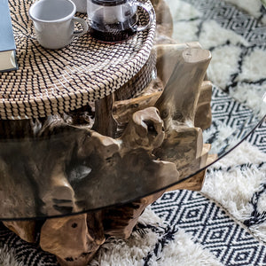 Natura Round Root Coffee Table — Teak Root with Glass Top - upcycled teak-root coffee table with a tempered glass top | Image 17 | InSTYLE Home & Rugs