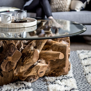 Natura Round Root Coffee Table — Teak Root with Glass Top - upcycled teak-root coffee table with a tempered glass top | Image 18 | InSTYLE Home & Rugs