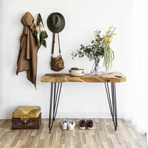 Natura Hairpin Console Table — Solid Teak with Hairpin Legs - live-edge solid teak console with mid-century hairpin legs | Image 2 | InSTYLE Home & Rugs