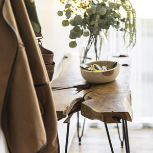 Natura Hairpin Console Table — Solid Teak with Hairpin Legs - live-edge solid teak console with mid-century hairpin legs | Image 4 | InSTYLE Home & Rugs