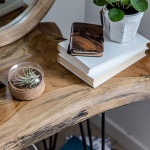 Natura Hairpin Console Table — Solid Teak with Hairpin Legs - live-edge solid teak console with mid-century hairpin legs | Image 5 | InSTYLE Home & Rugs