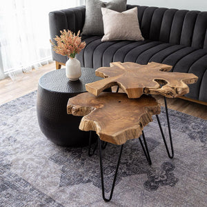 Natura Hairpin Nesting Table — Live-Edge Teak with Hairpin Legs - live-edge teak nesting tables with metal hairpin legs | Image 3 | InSTYLE Home & Rugs