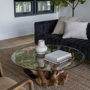 Natura Round Root Coffee Table — Teak Root with Glass Top - upcycled teak-root coffee table with a tempered glass top | Image 8 | InSTYLE Home & Rugs